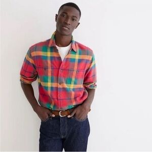 J.Crew Midweight Flannel Workshirt in the Debbie Red Green Plaid pattern Sz L